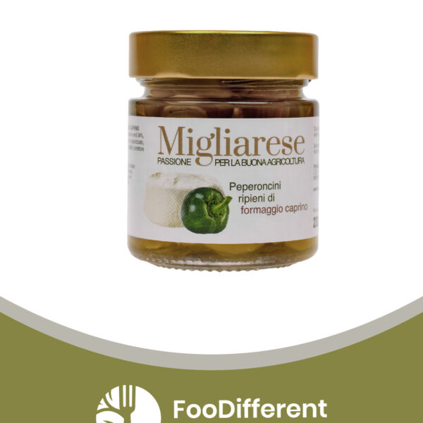 Peperoncini Verdi ripieni di formaggio caprino in olio di oliva 230 g Azienda Agricola Migliarese