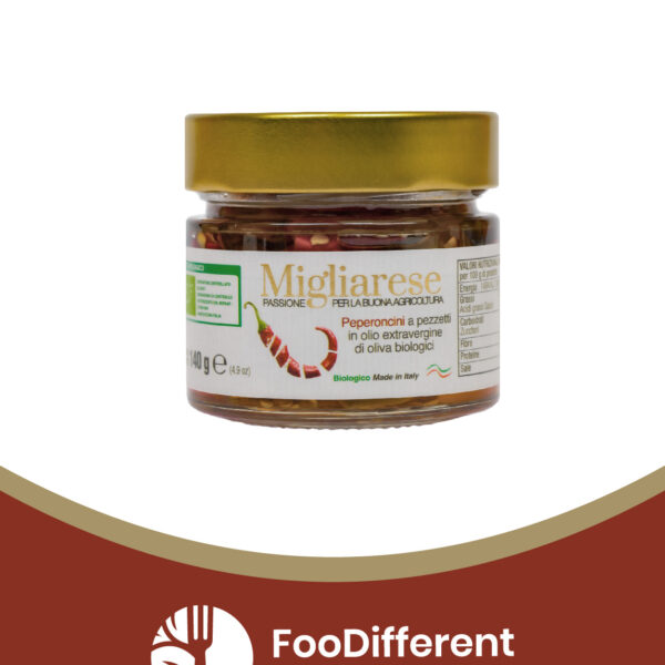 Peperoncino a pezzi in olio EVO Biologico 140 g Azienda Agricola Migliarese